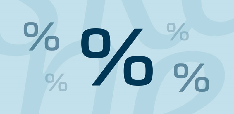 Interest rates percentage symbol on typographic blue background