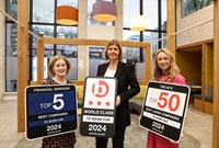 Best Companies January 2025 Orla King, Head of HR Strategic Delivery; Caroline van der Feltz, HR Director; and Vicky Davies, Chief Executive, Danske Bank UK.